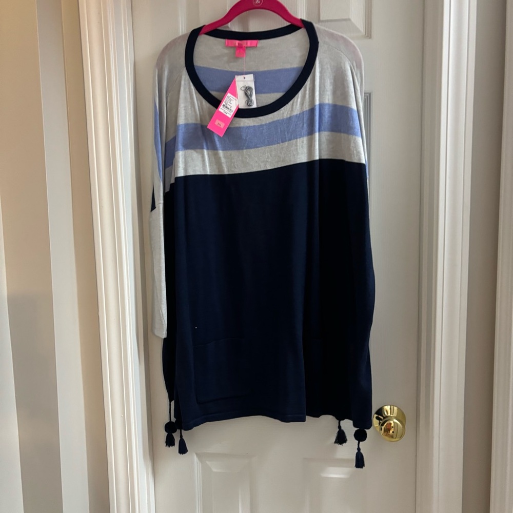NWT Lilly Pulitzer XL Navy and Light Blue Elba Sweater